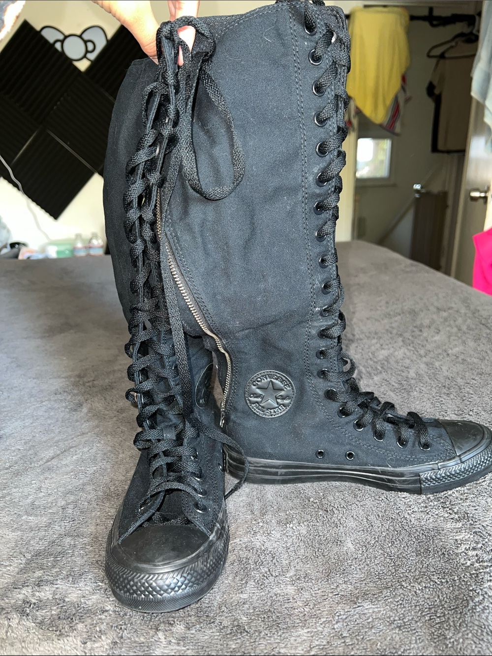 Converse Black Women's Knee-High Lace-Up Boots with Side Zip